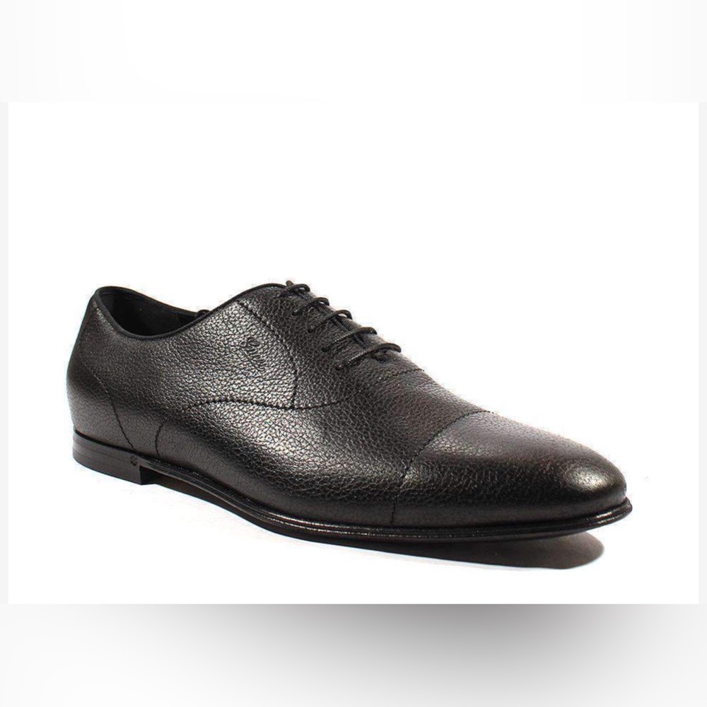 GUCCI MEN'S DESIGNER SHOES BLACK PEBBLED LEATHER OXFORDS Size 11.5 - Picture 1 of 7
